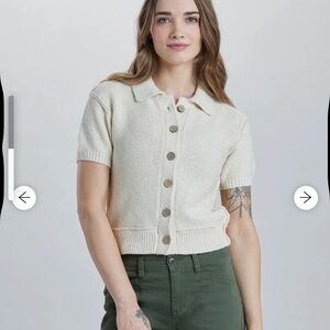 UNIONBAY Cream Short-Sleeve Button-Up Knit Cardigan